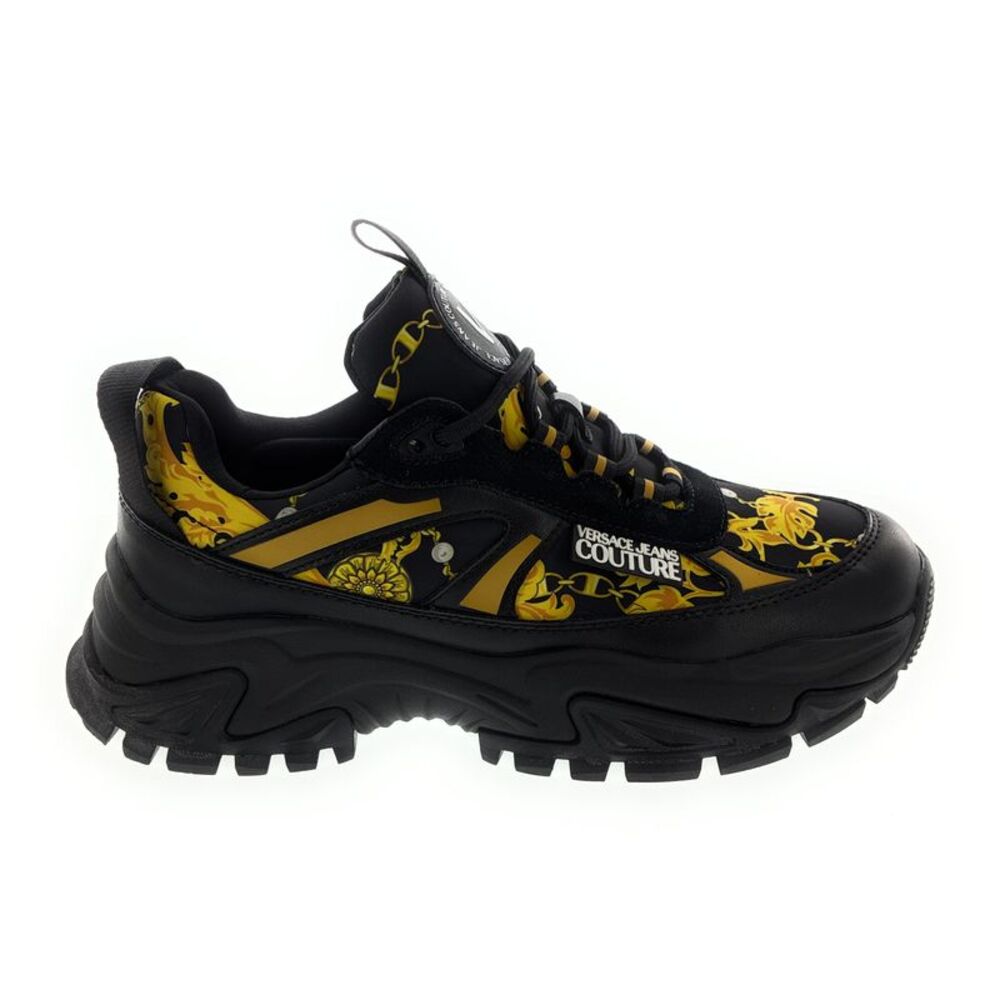 Versace Jeans Couture Chunky Baroque Print Sneakers in Black & Gold - Picture 2 of 4